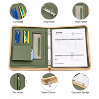 Porte-documents A4 en cuir avec fermeture éclair, poignée, classeur à anneaux, calculatrice, sac de rangement pour documents professionnels en PU ciré de qualité supérieure, avec logo personnalisé