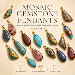 Pendentifs en mosaïque de pierres précieuses |   Breloque en pierres naturelles avec attache en acier inoxydable plaqué or 18K PVD |   Imperméable Hypoallergénique Durable - Product Image 1