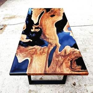 Ensemble de table à manger rectangulaire en résine époxy personnalisée de luxe Rive Table en bois faite à la main pour la cuisine et le salon - Product Image 2