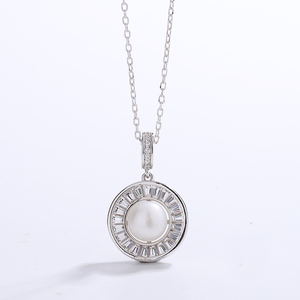 Radiant Natural Freshwater Pearl Pendant Necklace Silver Plated <b>Copper</b> Jewelry Halo Choker Women Bridal - Product Image 3