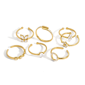 J&D Schmuck 18K Vergoldeter Edelstahl Geometrischer Hohlkreis Offener <span class=keywords><strong>Ring</strong></span> Funkelnder Weißer Zirkon Verstellbarer <span class=keywords><strong>Ring</strong></span> für Damen - Product Image 1