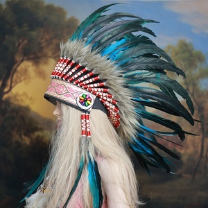 Coiffes à plumes pour enfants, vente directe usine, pour spectacles, accessoires capillaires teints style cocktail, tribal et sauvage - Product Image 3