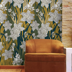 Carta da Parati Personalizzata con Paesaggio Naturale Stampata in 3D, Dipinta a Mano con Foglie e Fiori per Decorazione Murale - Product Image 2