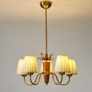 Vintage Solid Wood Chandelier 5 Heads <b>LED</b> <b>Light</b> E27 Bulb Base Round Shape Home Lighting For Living Room Bedroom Dining Room - Product Image 2