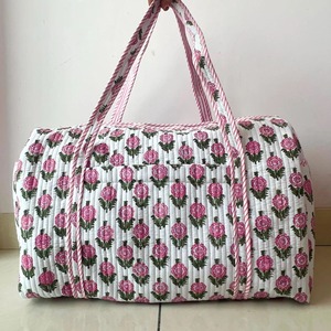 Large Durable Lightweight Quilted Cotton Weekender Bag Zipper Eco-Friendly Handmade Travel Tote Custom <b>Overnight</b> <b>Holdall</b> Gift - Product Image 3