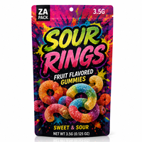 Sachet Mylar personnalisé imprimé pour bonbons Sour Rings 3,5g ZA Pack – Pochette colorée autoportante pour emballage de snacks gélifiés
