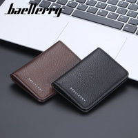 Baellerry dompet tempat kartu sederhana pria, Tas Kartu terbuka kulit lembut pola Lychee