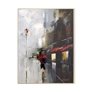 Living Room Modern Home Decor Hand Painted Oil Painting Knife Street Scene Acrylic Landscape Oil Paintings on Canvas