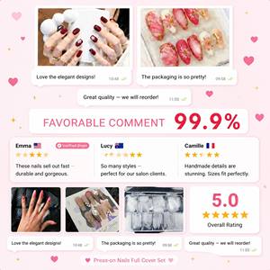 Vente en gros Deborah Faux ongles à presser avec logo personnalisé pré-dessiné, <span class=keywords><strong>24</strong></span> pièces, forme amande moyenne, motif fleur 3D, coquillage en relief, strass, couverture complète - Product Image 4