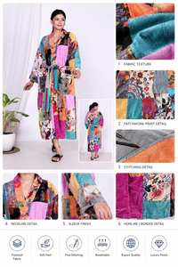 Robe kimono en coton patchwork réversible pour femme, peignoir long avec cordon de serrage, thermique, respirant, hiver et été - Product Image 6