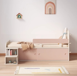 Cama para niños estilo crema, cama para dormitorio <span class=keywords><strong>de</strong></span> niñas, cama individual, cama <span class=keywords><strong>de</strong></span> barandilla para adolescentes, cama <span class=keywords><strong>de</strong></span> media altura, cama <span class=keywords><strong>de</strong></span> tamaño pequeño - Product Image 3