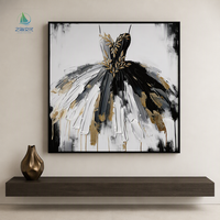 Décoration murale moderne, peinture à l'huile texturée représentant une robe de ballerine avec décor en feuille d'or, cadre en bois, peinture murale