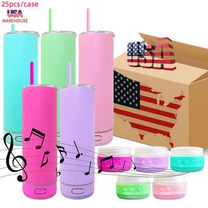 Ready to Ship 25pack Skinny Straight 20oz Macaron Color Speaker <b>Music</b> Cup Tumbler for White Sublimation Transfer - Product Image 3