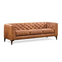 Braunes Leder-Chesterfield-Sofa mit Knopfheftung, 3-Sitzer, Moderner Stil für Hotel-Lobby, Lounge und Gewerbemöbel