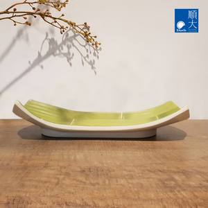 レストランプレート寿司天ぷらバーベキュー用グリーンカラー曲線長方形特別デザイン - Product Image 6