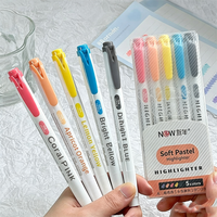 Ensemble de stylos surligneurs à double embout, 5 couleurs pastel douces, encre à base d'eau, sans décoloration, pointe biseautée souple, pour journal
