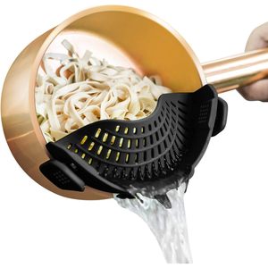 AUOON Clip on Silicone Pasta <b>Strainer</b> for Pots and Pans Adjustable Dishwasher Safe Black - Product Image 1