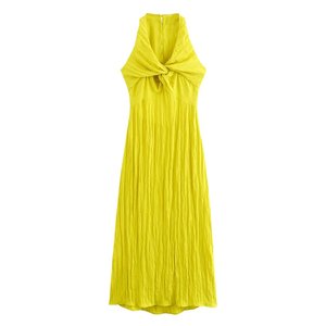 Robe d'été 2024 pour femme, nouvelle collection, effet froissé, avec nœud et fente latérale, style élégant - Product Image 1