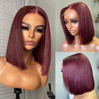 Ombre 99J Rote Gerade Kurze Bob-Perücken aus Echthaar Burgunderrote Lace-Front-Perücke Klebefreie HD-Lace-Frontal Echthaarperücke für Schwarze Frauen