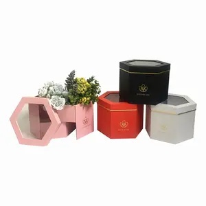 Spot esagonale a due piani gift box PVC finestra con scatola regalo fiori a mano