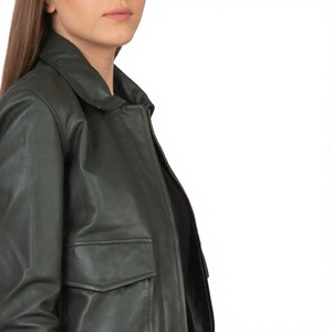 <b>Leather</b> <b>Jacket</b> <b>Women</b> Men Unisex <b>Moto</b> Biker Style Stand Zipper Front Solid Color Slim Fit Winter Waterproof Eco-Friendly Quick - Product Image 3