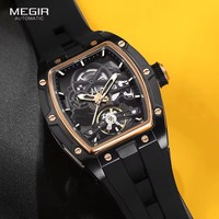 Montre automatique MEGIR 2242 pour homme, bracelet en silicone noir, étanche, lumineuse, sport, mécanique.