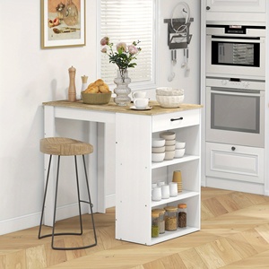 Mesa Alta de Bar con Almacenamiento, Mesa de <span class=keywords><strong>Pub</strong></span> con Cajón y 3 Estantes, Altura de Mostrador, Comercial, para Hogar, Bar, Cocina, Efecto Madera Gris, para Cafetería, Club - Product Image 1