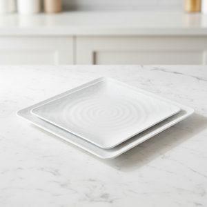 Piatti da Cena Ondulati Bianchi in Melamina HCMA, Piatti Grandi di Lusso per Servire, Set di Stoviglie per Feste e Matrimoni - Product Image 1