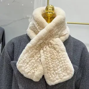 따뜻한 롱 렉스 토끼 모피 스카프 여성용 겨울 양모 짠 양면 단색 스카프 새로운 목도리의 한국어 버전