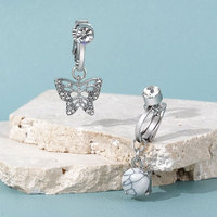 Lingchee Alloy Butterfly Opal Non Piercing Belly Navel Rings Clip on Dangle Belly Barbell Non Body Piercing Jewelry