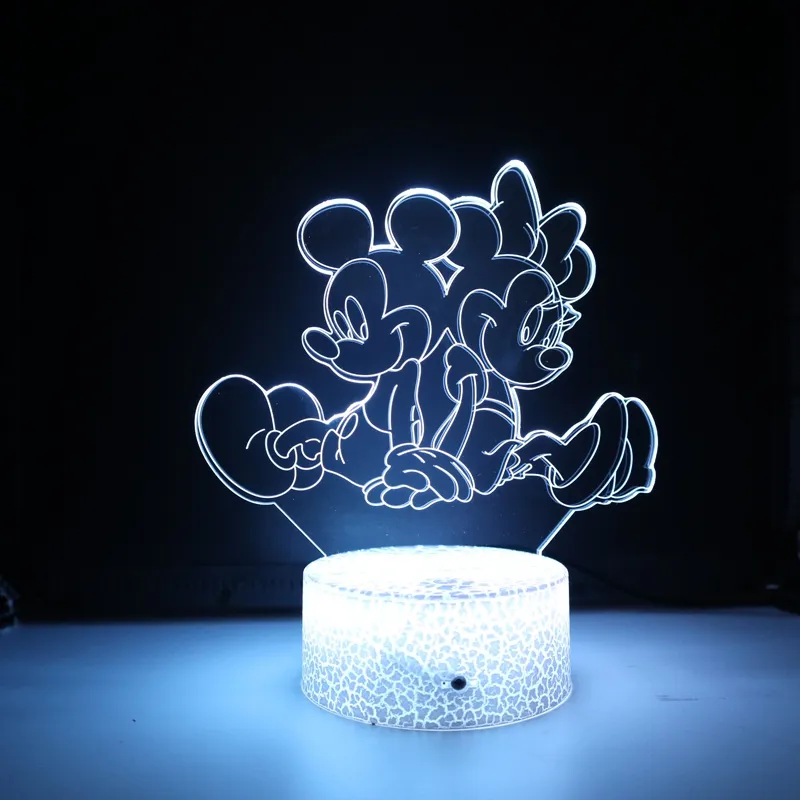 Mooie Mickey Mouse Vorm 3d Illusie Lamp Gebarsten Basis 3d Optisch Licht Mooie Mickey Muis Vorm Met Afstandsbediening Lamp