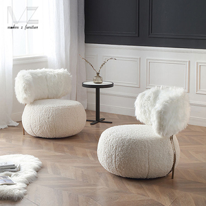 Đồ Nội Thất Phòng Khách Hiện Đại Bắc Âu Thiết Kế Mới Trắng Teddy Vải Giải Trí Ghế Vàng Kim Loại Boucle Little <span class=keywords><strong>Petra</strong></span> Lounge Ghế - Product Image 3