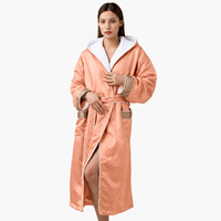 Peignoir unisexe à capuche double face orange doux et confortable pour la maison, longueur mi-mollet, pour couple