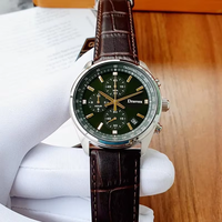 Grosir Jam Tangan Chronograph Kuarsa Pria Jam Tangan Seikot Olahraga Bisnis Kulit Buaya Coklat Dial Hijau Tiga Mata 385P1