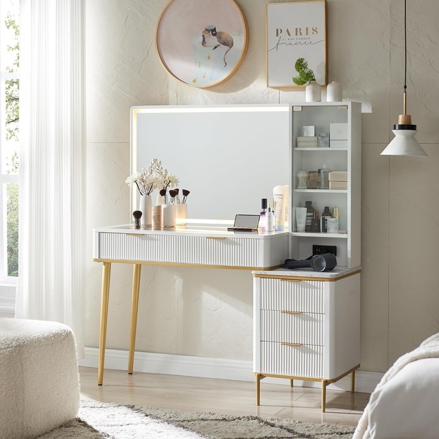 Makeup Dresser Bedroom Makeup Vanity Panel StyleModern White Makeup Vanity Standing Lighted Mirror Dresser Wood Dressing Table