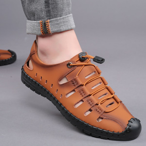 Nuovi sandali estivi da uomo, scarpe Casual in vera pelle, alla moda e versatili, punta cava, scarpe da uomo traspiranti, morbide - Product Image 3