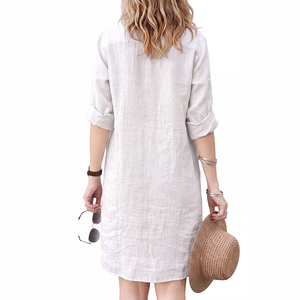 Vestido Camisero de Lino y Algodón de Verano para Mujer, Talla Grande, Largo Medio, con Botones, Manga Media, Cuello Solapa, Estilo Casual - Product Image 4