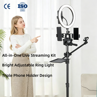 Trépied professionnel pour caméra de sol avec lumière d'appoint, support multi-téléphones pour diffusion en direct, enregistrement vidéo et photographie