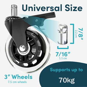 VIMA 3 Inch Set of 5 Office Chair Wheels Incredibly Smooth Quiet <b>Rolling</b> Casters Safe for Hardwood Floors <b>Carpet</b> Easy Universal - Product Image 4