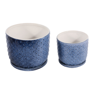 Vasi in gres porcellanato con sottovaso testurizzato per piante da interno ed esterno, decorazioni da giardino - Product Image 4