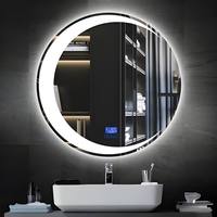 Miroir intelligent rond asymétrique à LED dimmable, anti-buée, fonction mémoire, capteur tactile avec 3 couleurs pour chambre à coucher et coiffeuse