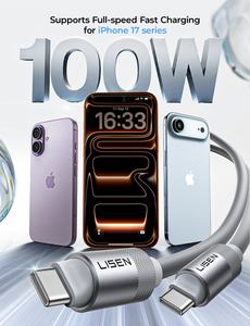 LISEN USB C a USB C Ultra Flexible 100W Cable 10FT Tipo-C Cable de alimentación para iPhone 17 16E 16 15 14 Pro/MacBook/iPad/<span class=keywords><strong>Samsung</strong></span> S25 - Product Image 2