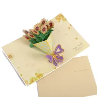ODM شعبية عيد الأم زهرة الأبيض ورق فني بطاقة محفظة المنبثقة عيد ميلاد المنبثقة بطاقات