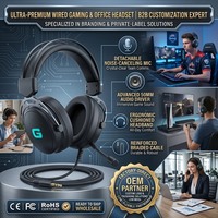 Headset Gaming Berkabel Mikrofon Peredam Kebisingan yang Dapat Dilepas Driver Dinamis 50mm Kabel RGB Terjalin Kantor OEM ODM
