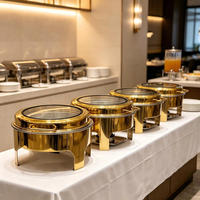 Ensemble de réchauds ronds dorés de luxe sur mesure pour usine, 6 L, pour la restauration, les fêtes, les mariages et les buffets