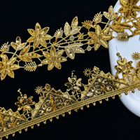 En gros, Bordure en dentelle à paillettes dorées, broderie scintillante et applique florale pour la confection de vêtements, robes de mariée, robes de soirée et artisanat