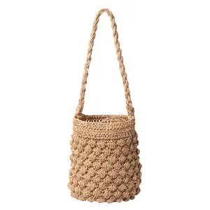 Hot products 2023 latest design women bags handmade summer beach paper straw bucket bag