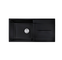 Évier de cuisine à montage supérieur, simple bac, en granit noir, résistant aux rayures, en pierre dure durable, avec plateau, design moderne