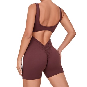 Body sportivo da donna confortevole con scollo a U e schiena scoperta, compressivo, con arricciatura posteriore, per corsa - Product Image 2
