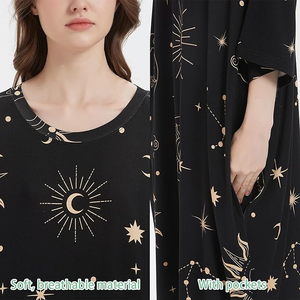 Usine chinoise de pyjamas imprimés avec poche, chemise de nuit grande taille pour <span class=keywords><strong>femme</strong></span>, vêtements de nuit, robe de nuit, t-shirt de sommeil en gros pour l'été - Product Image 3